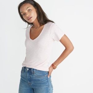 Marine Layer Slub V-Neck Tee - Dusty Pink L